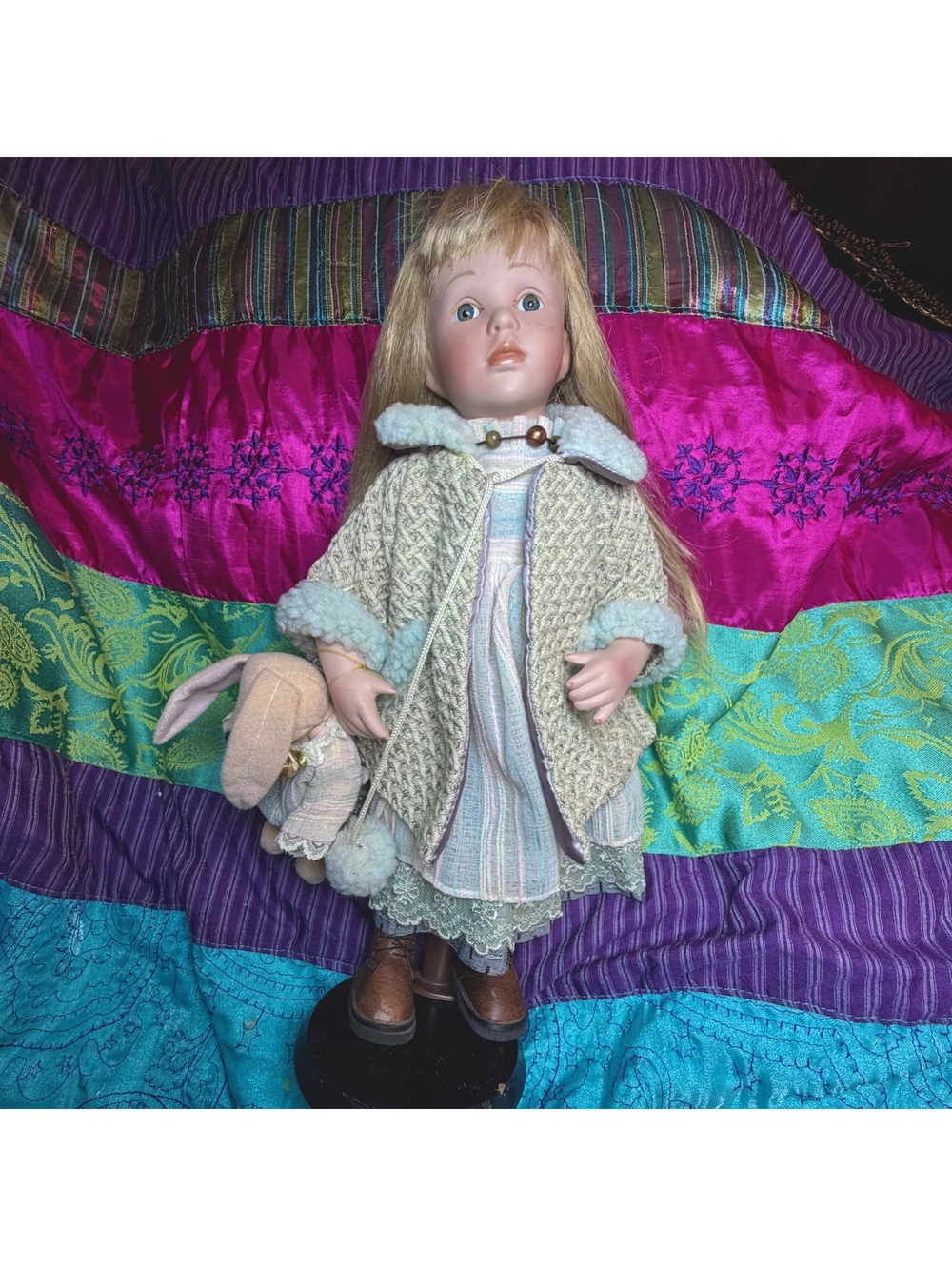 Vintage Show Stopper Porcelain Doll With Bunny